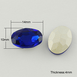 Medium Blue Glass Pointed Back Rhinestone, Back Plated, Faceted, Oval, Medium Blue, 10x14x4mm