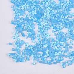 Deep Sky Blue Glass Bugle Beads, Round Hole, Imitation Cat Eye, Deep Sky Blue, 2~2.5x1.5~2mm, Hole: 0.8mm, about 30000pcs/bag
