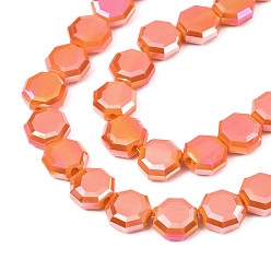 Orange Foncé Galvanoplastie opaques couleur unie perles de verre brins, de couleur plaquée ab , demi-plaqué, facette, octogone, orange foncé, 7~8x7~8x4mm, Trou: 1.2mm, Environ 72 pcs/chapelet, 20.47 pouce (52 cm)