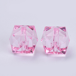 Pink Perles acryliques transparentes, facette, cube, rose, 20x20x18mm, trou: 2.5 mm, environ 120 pcs / 500 g