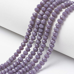 Medium Purple Opaque Solid Color Glass Beads Strands, Faceted, Rondelle, Medium Purple, 4x3mm, Hole: 0.4mm, about 130pcs/strand, 16.54 inch(42cm)
