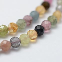 Tourmaline Natural Tourmaline Bead Strands, Round, Faceted, 3mm, Hole: 0.5mm, about 130pcs/strand, 15.3 inch(39cm)