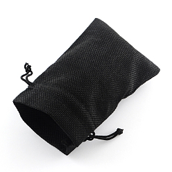 Black Polyester Imitation Burlap Packing Pouches Drawstring Bags, for Christmas, Wedding Party and DIY Craft Packing, Black, 18x13cm
