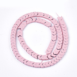Pink Spray Painted Non-magnetic Synthetic Hematite Beads Strands, Arrow/Chevron, Pink, 5.5x6x2mm, Hole: 0.7mm, about 107pcs/strand, 16.1 inch