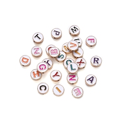 Letter A~Z Alloy Enamel Beads, Flat Round, Cadmium Free & Lead Free, Mixed Color, Light Gold, Letter A~Z, 10x3.5mm, Hole: 1.4mm, about 26pcs/set