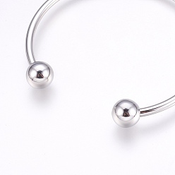 Stainless Steel Color 304 Stainless Steel European Style Bangles Making, Cuff Bangles, End with Removable Round Beads, Stainless Steel Color, Inner Diameter: 2-3/8~2-1/2 inch(6~6.5cm)