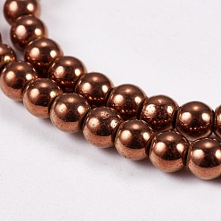 Copper Plated Electroplate Non-magnetic Synthetic Hematite Beads Strands, Round, Grade AAAA, Copper Plated, 4mm, Hole: 1mm, about 100pcs/strand, 16 inch