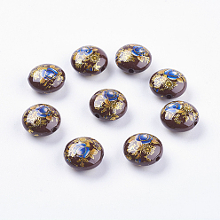 Coconut Brown Flower Printed Resin Beads, Flat Round, Coconut Brown, 16.5x9mm, Hole: 2mm