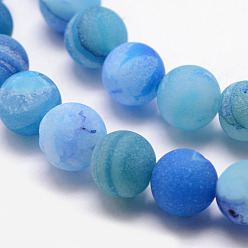 Deep Sky Blue Natural Druzy Geode Agate Bead Strands, Frosted, Round, Dyed & Heated, Grade A, Deep Sky Blue, 8mm, Hole: 1mm, about 47pcs/strand, 15 inch