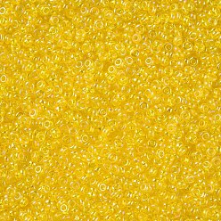 Yellow 12/0 Grade A Round Glass Seed Beads, Transparent Colours Rainbow, Yellow, 12/0, 2x1.5mm, Hole: 0.9mm, about 30000pcs/bag