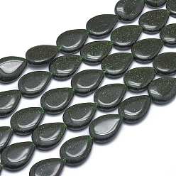 Green Goldstone Synthetic Green Goldstone Beads Strands, Teardrop, 18x13x4mm, Hole: 1mm, about 22pcs/strand, 15.3 inch(39cm)