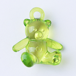 Mixed Color Transparent Acrylic Pendants, Bear, Mixed Color, 24x22x10~15mm, Hole: 3mm, about 320pcs/500g