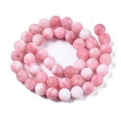 Pink Natural White Jade Bead Strands, Dyed, Frosted, Round, Pink, 8~9mm, Hole: 1mm, about 46~48pcs/strand, 14.9 inch