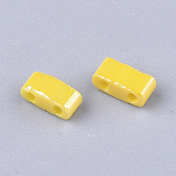 Gold 2-Hole Opaque Glass Seed Beads, Lustered, Rectangle, Gold, 4.5~5.5x2x2~2.5mm, Hole: 0.5~0.8mm