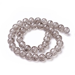Gray Crackle Glass Beads Strands, Round, Gray, 10~10.5mm, Hole: 1.5mm, about 38pcs/strand, 13.7 inch(35cm)