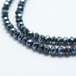 Steel Blue Opaque Solid Color Glass Bead Strands, Imitation Jade, Faceted, Rondelle, Steel Blue, 3x2mm, Hole: 0.8mm, about 185~190pcs/strand, 14.9~17.3 inch(38~44cm)