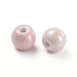 Pink Handmade Porcelain Beads, Pearlized, Round, Pink, 12mm, Hole: 2~3mm