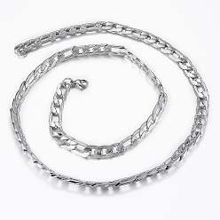 Stainless Steel Color Trendy Men's Figaro Chain Necklaces, 304 Stainless Steel Chain Necklaces, with Lobster Claw Clasp, Stainless Steel Color, 27.55 inch(70cm), mm