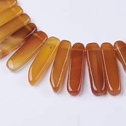 Sienna Natural Agate Beads Strands, Top Drilled Beads, Dyed, Rectangle, Sienna, 18~45x8~13x5~6.5mm, Hole: 1mm, about 14.56 inch~15.15 inch(37~38.5cm)