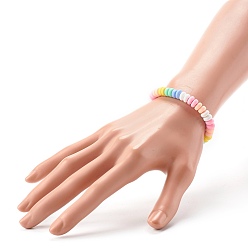 Coloré Bracelets extensibles faits à la main de perles d'argile polymère pour les enfants, colorées, diamètre intérieur: 2-1/8 pouce (5.3 cm)