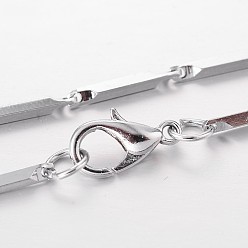 Stainless Steel Color Stainless Steel Bar Link Chain Necklaces, with Lobster Claw Clasps, Stainless Steel Color, 17.9 inch(45.7cm), 2mm