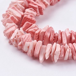 Pink Natural Sea Shell Beads Strands, Dyed, Square Heishi Beads, Pink, 1~3.5x4.5~10x4.5~10mm, Hole: 0.5mm, 16.1 inch~16.9 inch