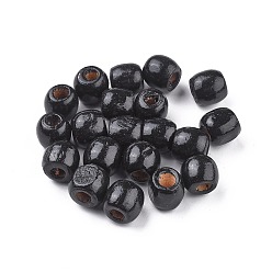 Black Dyed Natural Maple Wood Beads, Barrel, Lead Free, Black, 11x12mm, Hole: 3~5mm, about 1800pcs/1000g