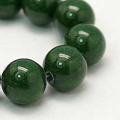 Vert Foncé Perles Mashan naturel rondes de jade brins, teint, vert foncé, 12mm, Trou: 1mm, Environ 34 pcs/chapelet, 15.7 pouce
