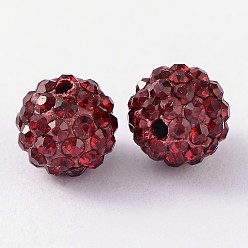 Siam Polymer Clay Rhinestone Beads, Grade A, Round, PP15, Siam, 10mm, Hole: 1.8~2mm, 6 Rows Rhinestone, PP15(2.1~2.2mm)