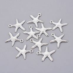 Silver Tibetan Style Alloy Pendants, Cadmium Free & Nickel Free & Lead Free, Starfish/Sea Stars, Silver, 19.5x19x2mm, hole: 2mm.