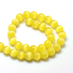 Yellow Cat Eye Beads Strands, Round, Yellow, 10mm, Hole: 1.5mm, about 40pcs/strand, 15.5 inch