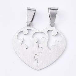 Stainless Steel Color 201 Stainless Steel Split Pendants, for Lovers, Heart with Heart, with Lovers & Word I Love You, For Valentine's Day, Stainless Steel Color, 26x27.5x1mm, Hole: 8x4mm