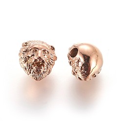 Rose Gold 304 Stainless Steel Beads, Lion Head, Rose Gold, 13x11.5x10.5mm, Hole: 3mm