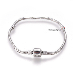 Platinum Brass European Style Bracelets Making, with Brass Clasps, Clasp without Logo, Platinum, 18cm(excluding the length of clasp), 3mm