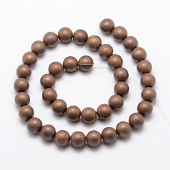 Copper Plated Electroplate Non-magnetic Synthetic Hematite Beads Strands, Matte Style, Round, Copper Plated, 10mm, Hole: 2mm, about 40pcs/strand, 15.7 inch