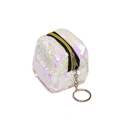 White Sequin Wallets, with Iron Keychain Clasps, White, 5x6x6cm