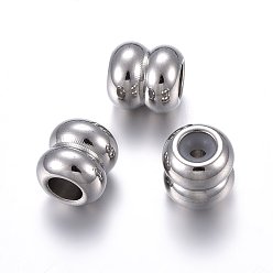 Stainless Steel Color 201 Stainless Steel Beads, with Rubber Inside, Slider Beads, Stopper Beads, Column, Stainless Steel Color, 9x9mm, Hole: 4.5mm, Rubber Hole: 2mm