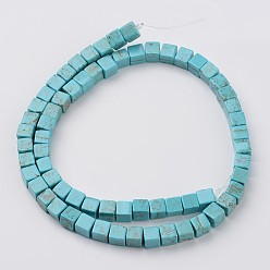 Dark Turquoise Natural Magnesite Bead Strands, Dyed & Heated, Cube, Dark Turquoise, 6~6.5x6~6.5x6~6.5mm, Hole: 1mm, about 67pcs/strand, 15.9 inch