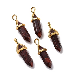 Brecciated Jasper Natural Brecciated Jasper Pendants, Faceted, with Golden Tone Brass Findings, Lead free & Cadmium Free, Bullet, 27~30x9~10x7~8mm, Hole: 4x3mm