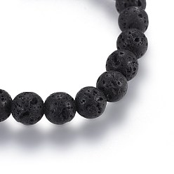 Lava Rock Natural Lava Rock Beads Stretch Bracelets, with Freshwater Shell Beads, Flat Round, 2 inch(5cm)