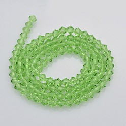 Lawn Green Faceted Bicone Glass Beads Strands, Lawn Green, 3.5x3mm, Hole: 1mm, about 125~130pcs/strand, 13.8 inch