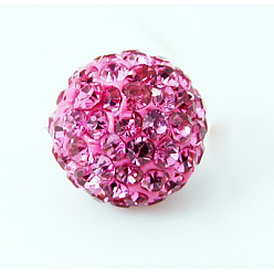Rose Polymer Clay Rhinestone Beads, Pave Disco Ball Beads, Grade A, Half Drilled, Round, Rose, PP9(1.5.~1.6mm), 6mm, Hole: 1.2mm