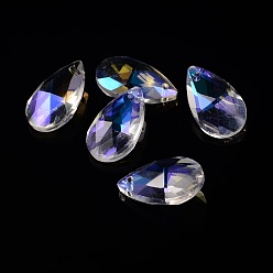 Colorful Faceted Teardrop Glass Pendants, AB Color, Colorful, 16x9x6mm, Hole: 1mm