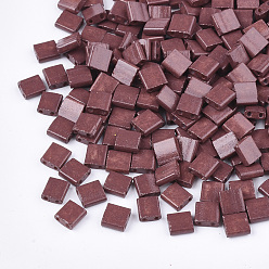 Brown 2-Hole Baking Paint Glass Seed Beads, Rectangle, Brown, 5x4.5~5.5x2~2.5mm, Hole: 0.5~0.8mm