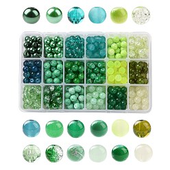 Vert Perles de verre peintes à patisserie, ronde, dégradé de couleur, verte, 8~9mm, Trou: 1~1.6mm, environ 486~540 pcs / boîte