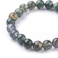 Moss Agate Natural Moss Agate Beads Stretch Bracelets, Round, 2 inch~2-1/8 inch(5.2~5.5cm), Beads: 8~9mm