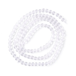 Blanc Chapelets de perles en verre transparentes  , facette, ronde, blanc, 3mm, Trou: 0.8mm, Environ 127~139 pcs/chapelet, 14.09~14.53 pouce (35.8~36.9 cm)