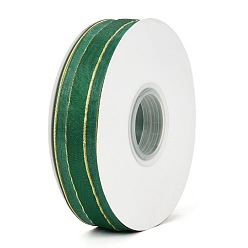 Dark Green Solid Color Organza Ribbons, Golden Wired Edge Ribbon, for Party Decoration, Gift Packing, Dark Green, 1"(25mm), about 50yard/roll(45.72m/roll)