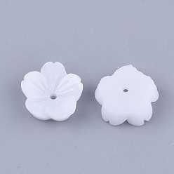 Белый Колпачки из непрозрачной смолы, 5-лепесток, цветок, белые, 9~10x9.5~10.5x3 мм, отверстие : 1 мм