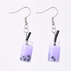 Mixed Color Glass Imitation Bubble Tea Bottle Dangle Earrings, with 304 Stainless Steel Earring Hooks, Mixed Color, 47.5mm, Pin: 0.7mm